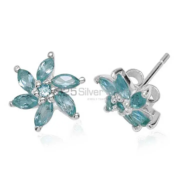 Affordable 925 Sterling Silver Handmade Earrings Manufacturer In Blue Topaz Gemstone Jewelry 925SE756_0