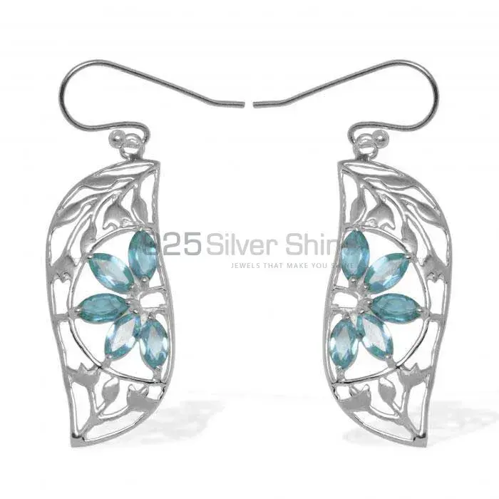 925 Sterling Silver Handmade Earrings In Blue Topaz Gemstone Jewelry 925SE914_0