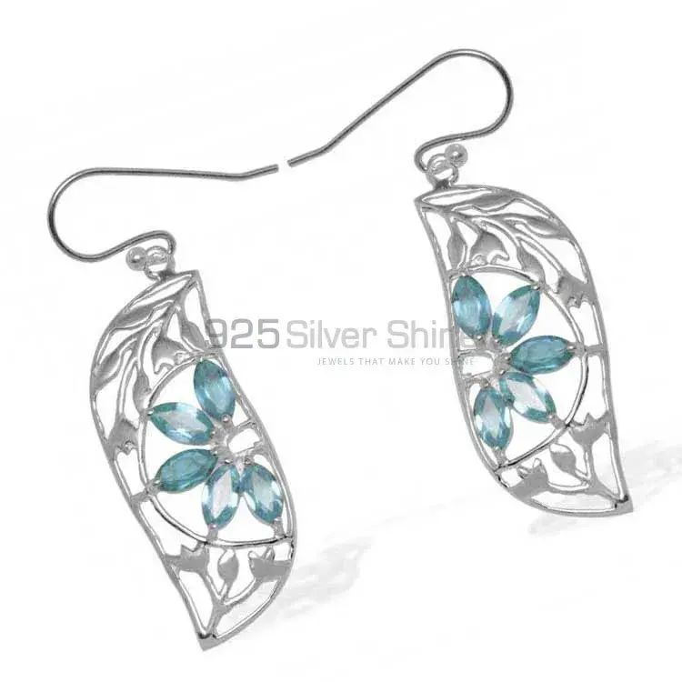 925 Sterling Silver Handmade Earrings In Blue Topaz Gemstone Jewelry 925SE914_1