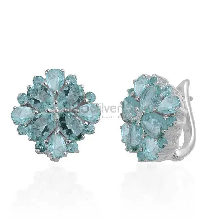 925 Sterling Silver Handmade Earrings In Blue Topaz Gemstone Jewelry 925SE993_0
