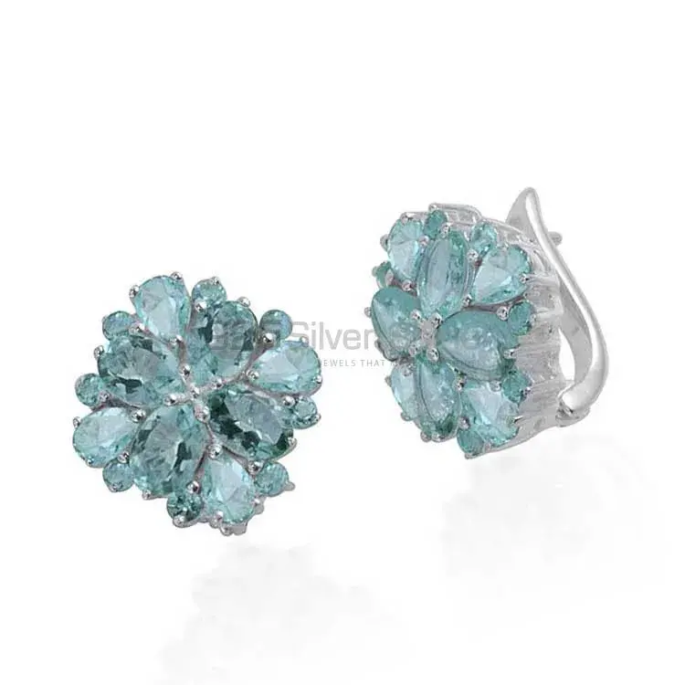 925 Sterling Silver Handmade Earrings In Blue Topaz Gemstone Jewelry 925SE993_1