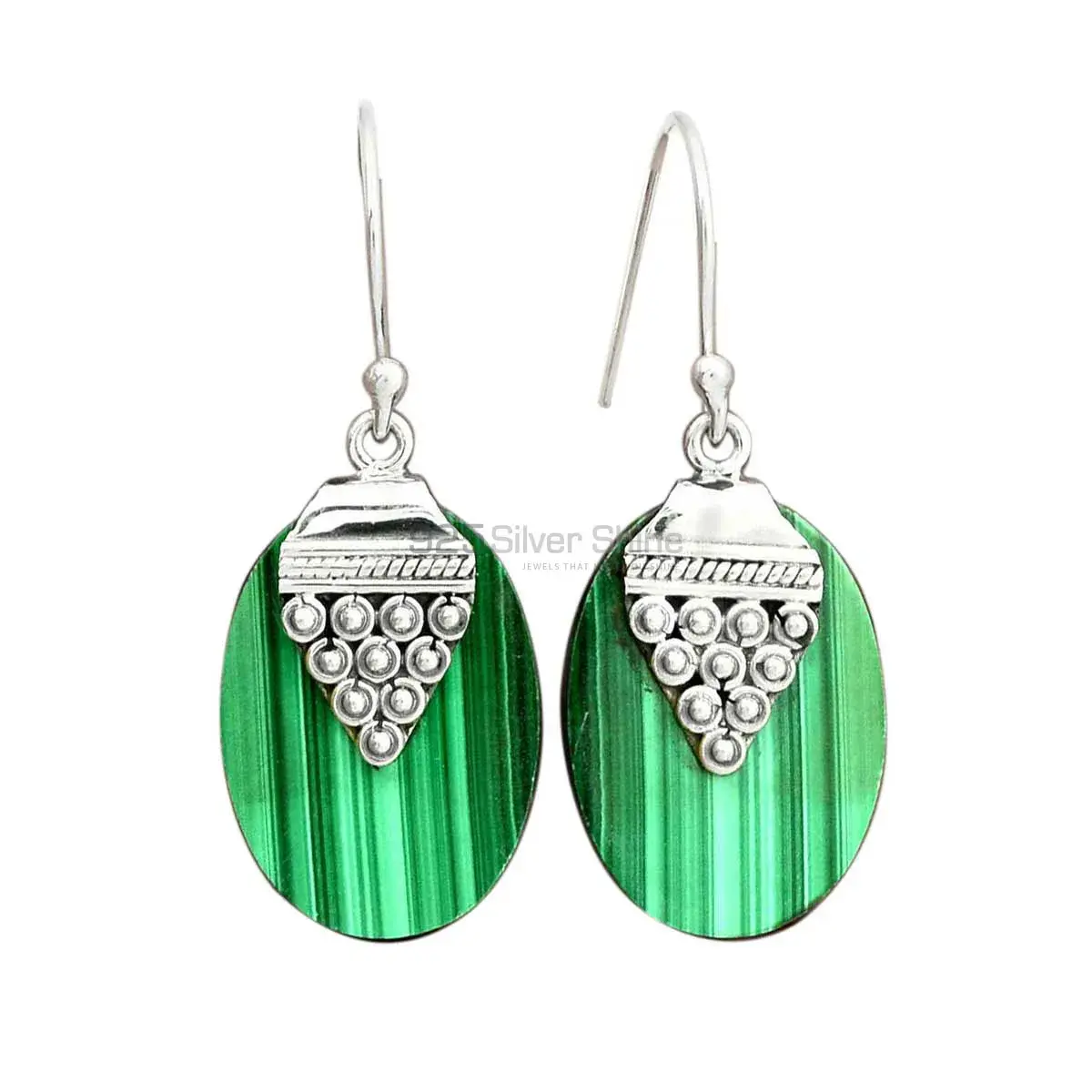 925 Sterling Silver Handmade Earrings In Malachite Gemstone Jewelry 925SE2471_0
