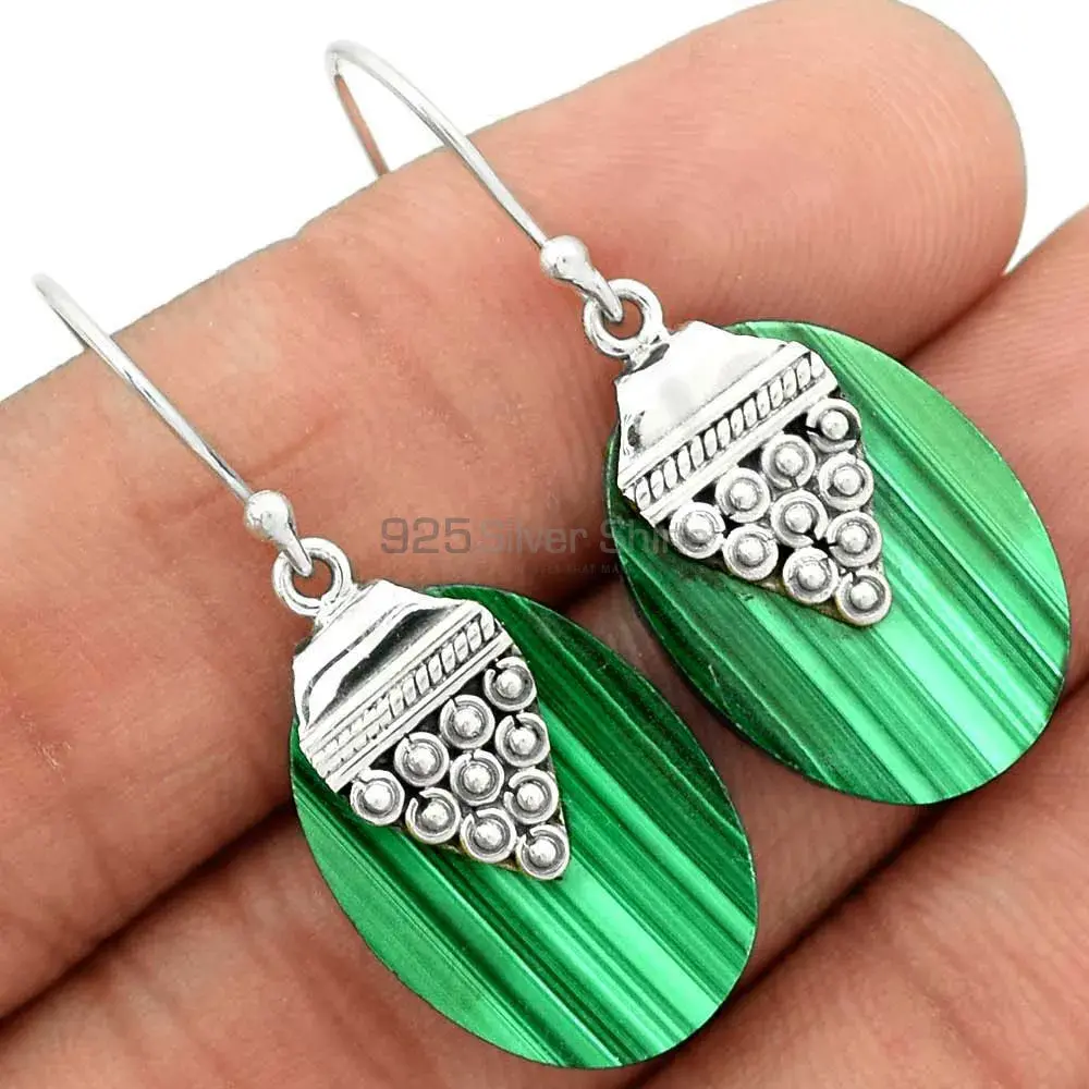 925 Sterling Silver Handmade Earrings In Malachite Gemstone Jewelry 925SE2471_1