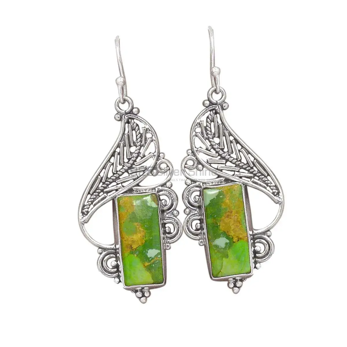 Affordable 925 Sterling Silver Handmade Earrings In Green Copper Turquoise Gemstone Jewelry 925SE2947