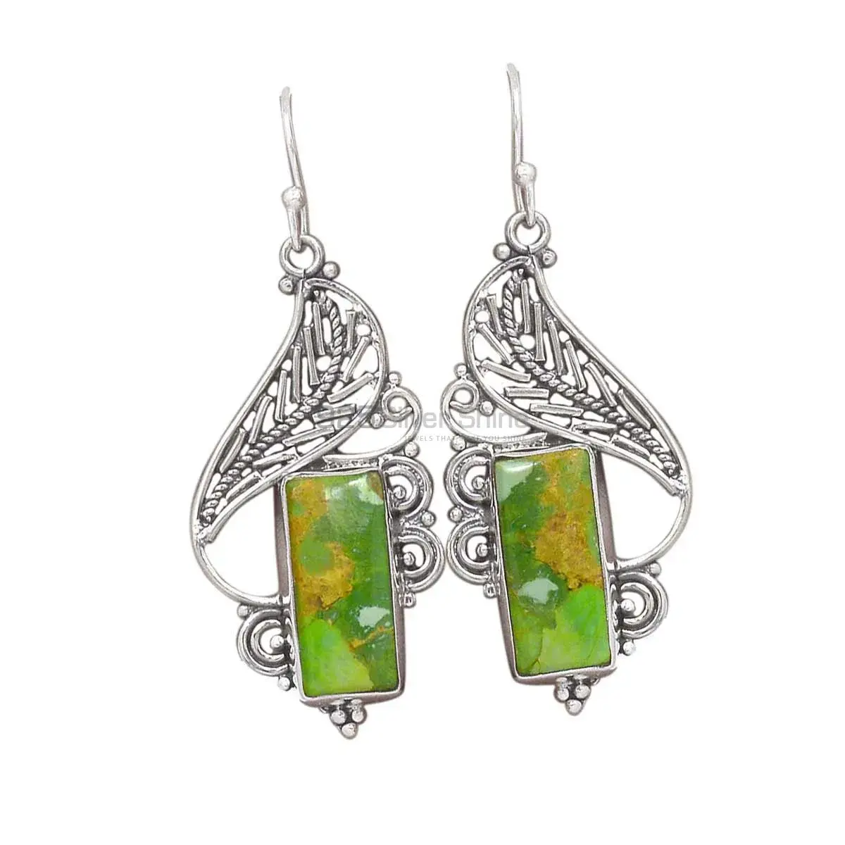 925 Sterling Silver Handmade Earrings In Green Copper Turquoise Gemstone Jewelry 925SE2947_0
