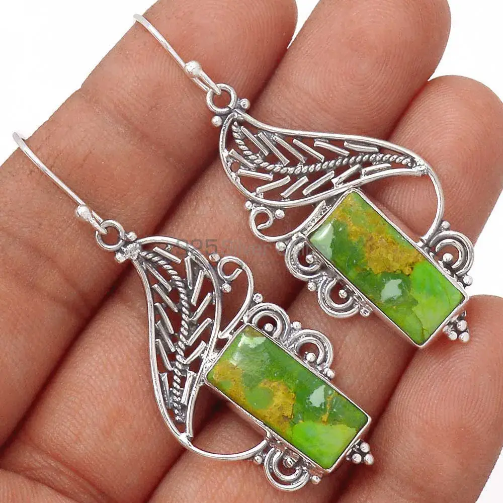 925 Sterling Silver Handmade Earrings In Green Copper Turquoise Gemstone Jewelry 925SE2947_1