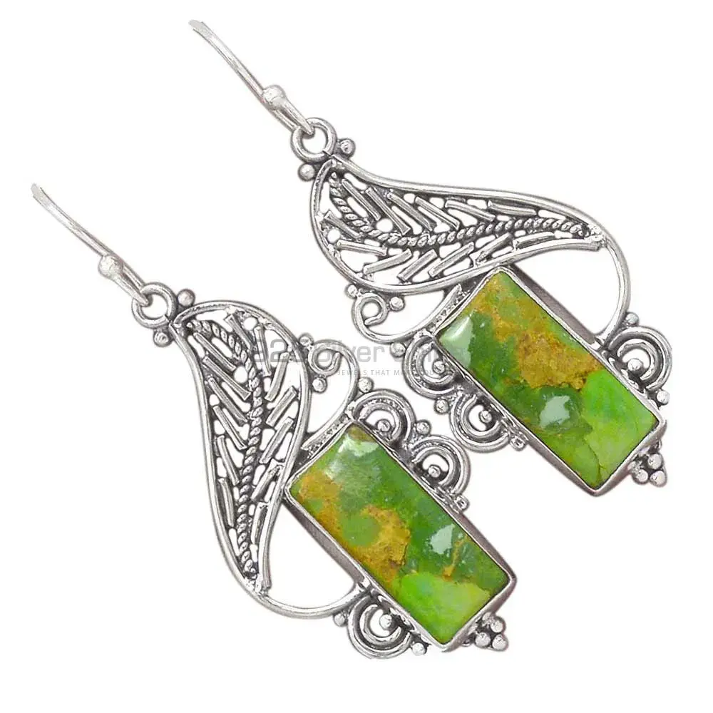 Affordable 925 Sterling Silver Handmade Earrings In Green Copper Turquoise Gemstone Jewelry 925SE2947_1