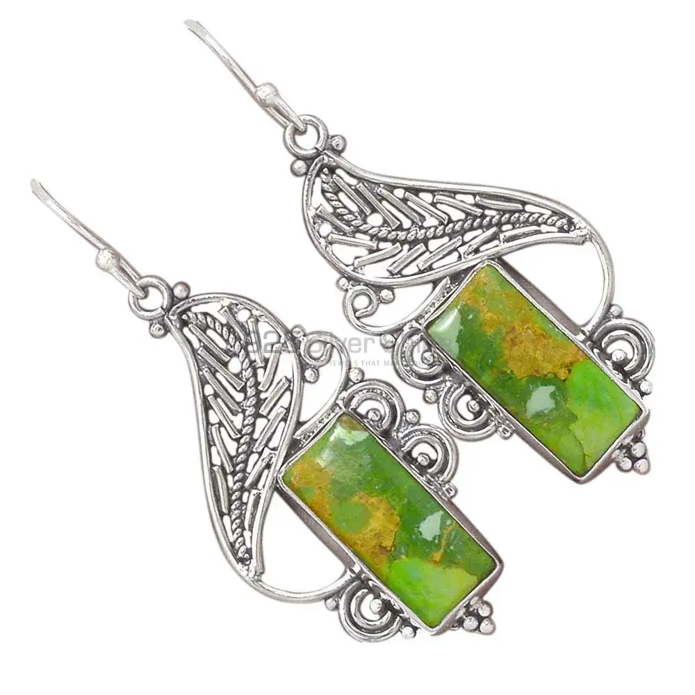 925 Sterling Silver Handmade Earrings In Green Copper Turquoise Gemstone Jewelry 925SE2947_2