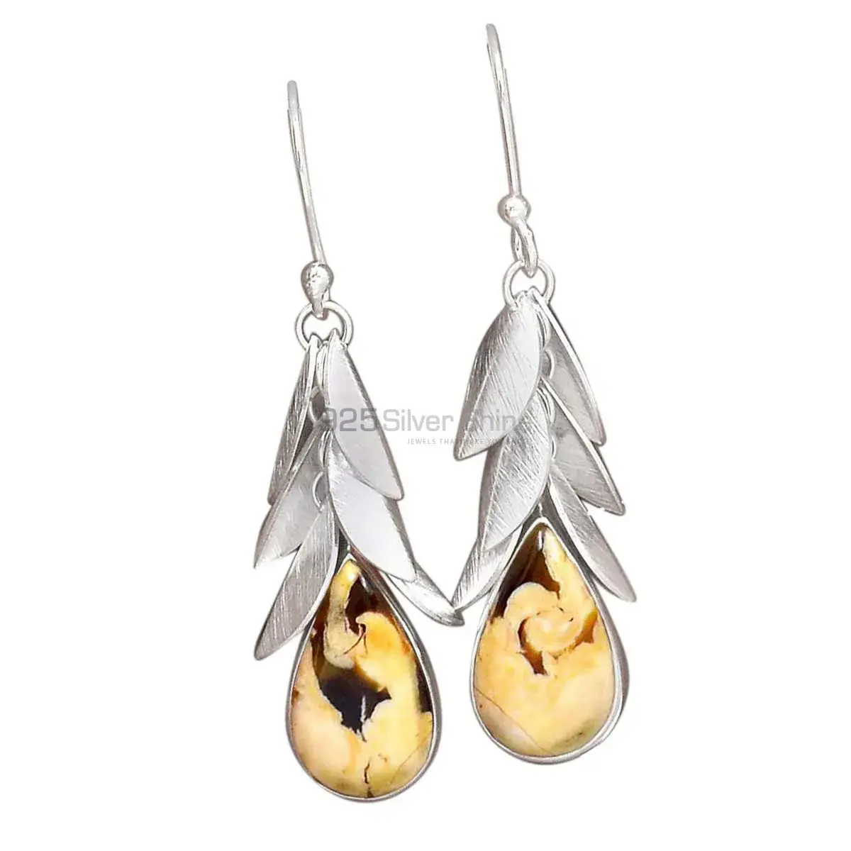 925 Sterling Silver Handmade Earrings Manufacturer In Peanut Wood Jasper Gemstone Jewelry 925SE3026