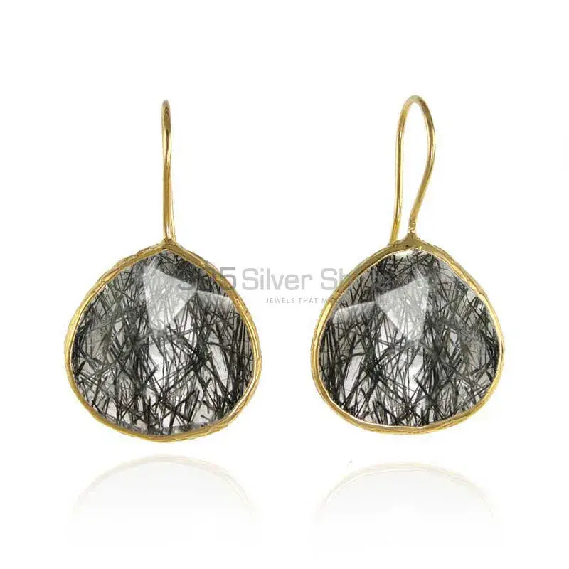925 Sterling Silver Handmade Earrings In Black Rutile Gemstone Jewelry 925SE1985_0