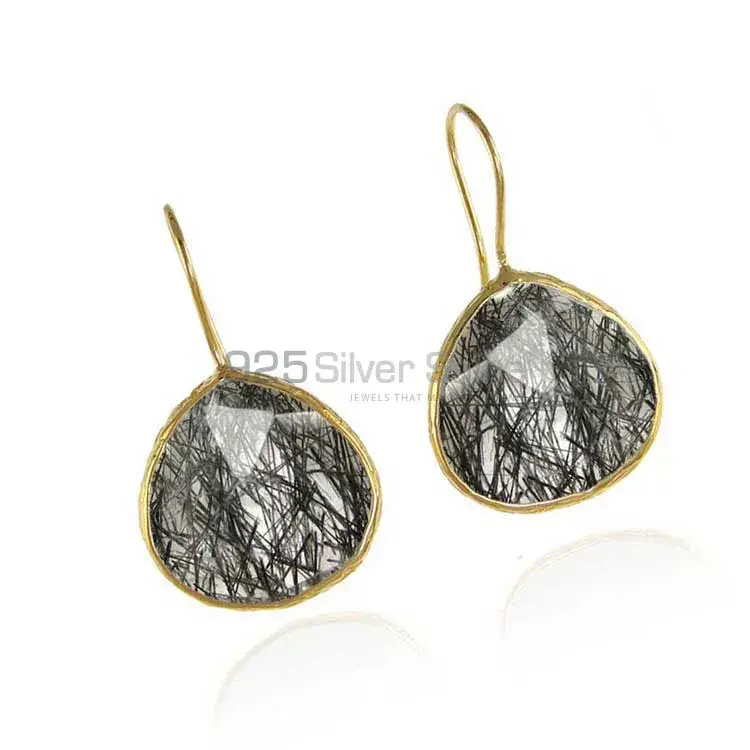925 Sterling Silver Handmade Earrings In Black Rutile Gemstone Jewelry 925SE1985_1