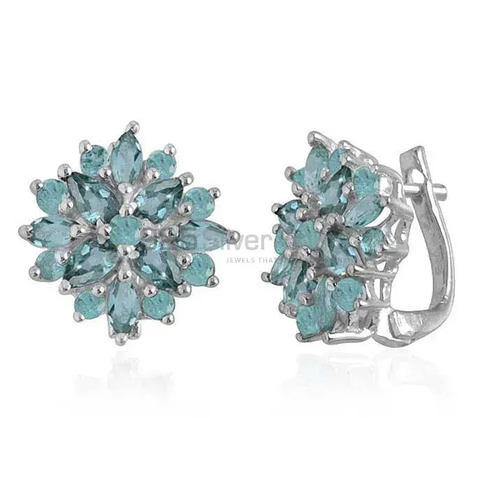 925 Sterling Silver Handmade Earrings In Blue Topaz Gemstone Jewelry 925SE1003_0