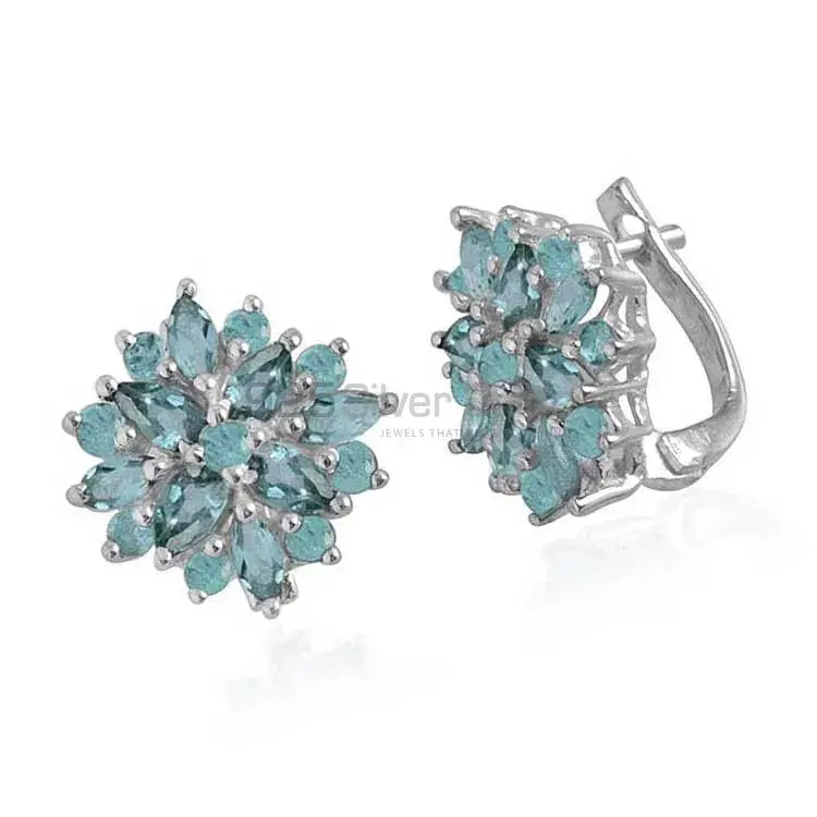 925 Sterling Silver Handmade Earrings In Blue Topaz Gemstone Jewelry 925SE1003_1