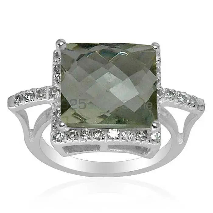 Green Amethyst And CZ Gemstone Sterling Silver Rings 925SR1506