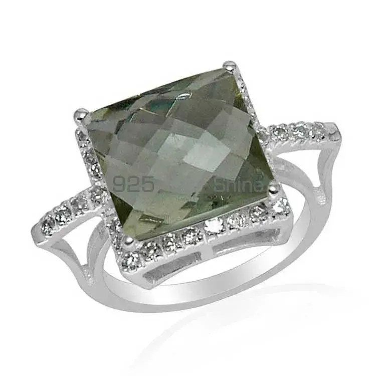 Green Amethyst And CZ Gemstone Sterling Silver Rings 925SR1506_1