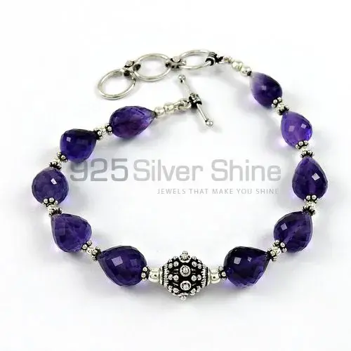 Amethyst Beads Bracelets In Fine Silver Jewelry 925SB339