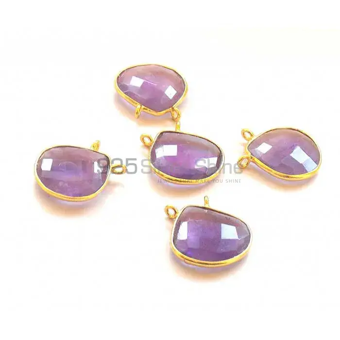 Amethyst Quartz Pear Gemstone Double Bail Bezel Sterling Silver Gold Vermeil Gemstone Connector 925GC279