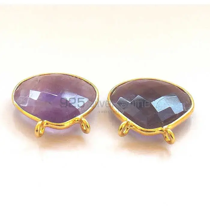 Amethyst Quartz Pear Gemstone Double Bail Bezel Sterling Silver Gold Vermeil Gemstone Connector 925GC279_1