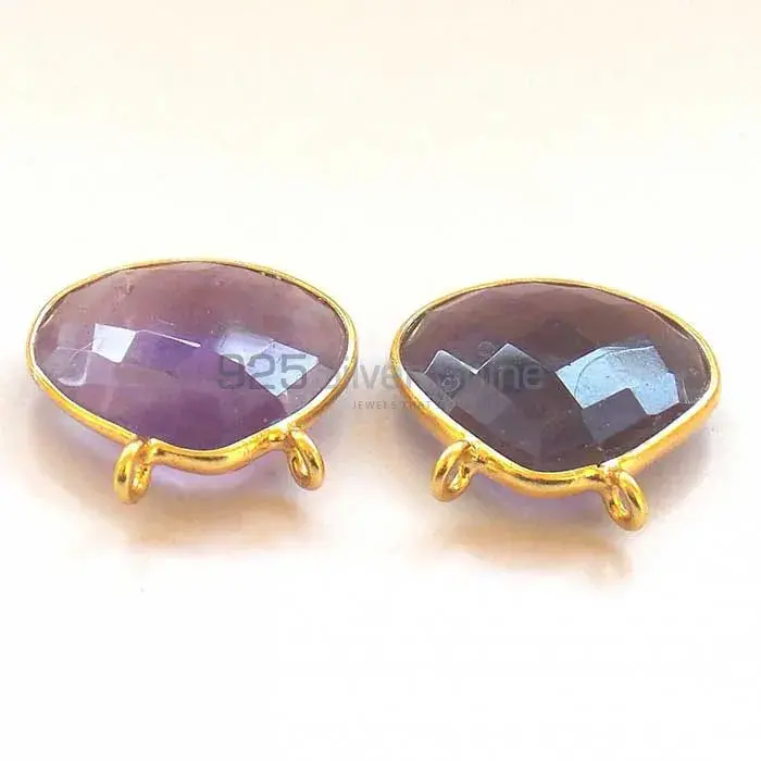 Amethyst Quartz Pear Gemstone Double Bail Bezel Sterling Silver Gold Vermeil Gemstone Connector 925GC279_2