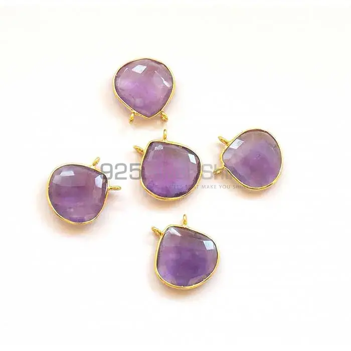 Amethyst Quartz Pear Gemstone Double Bail Bezel Sterling Silver Gold Vermeil Gemstone Connector 925GC279_5