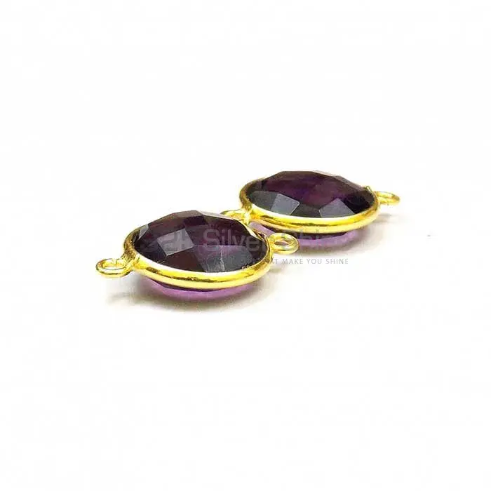 Amethyst Quartz Round Gemstone Double Bail Bezel Sterling Silver Gold Vermeil Connector 925GC114