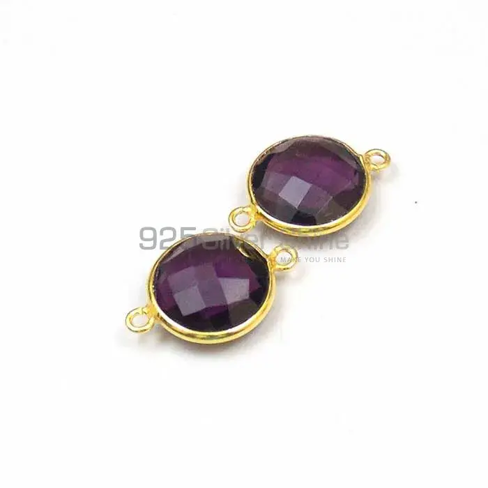 Amethyst Quartz Round Gemstone Double Bail Bezel Sterling Silver Gold Vermeil Connector 925GC114_0