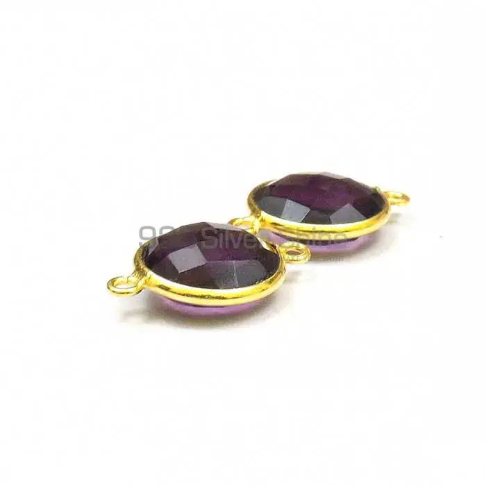 Amethyst Quartz Round Gemstone Double Bail Bezel Sterling Silver Gold Vermeil Connector 925GC114_2