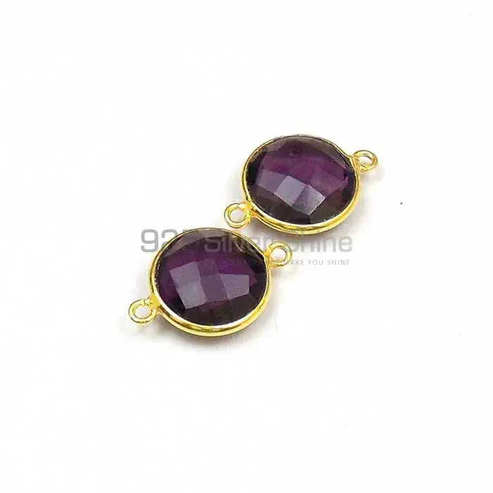 Amethyst Quartz Round Gemstone Double Bail Bezel Sterling Silver Gold Vermeil Connector 925GC114_3