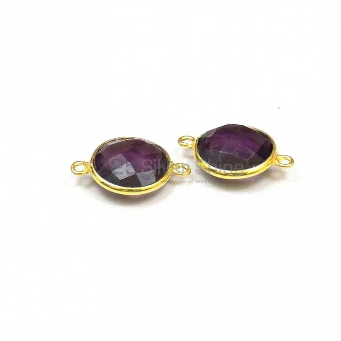 Amethyst Quartz Round Gemstone Double Bail Bezel Sterling Silver Gold Vermeil Connector 925GC114_4