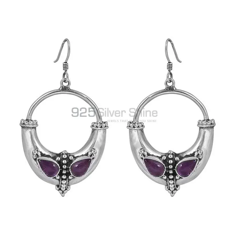 Amethyst Semi Precious Stone Earring In Sterling Silver Jewelry 925SE43