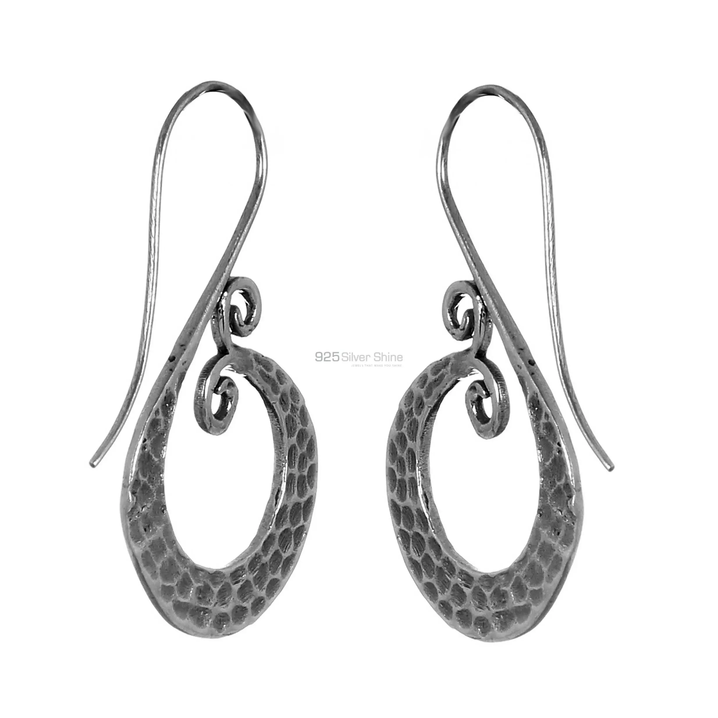 Antique Look Plain Silver Hammer Earring Jewelry 925SE191_1