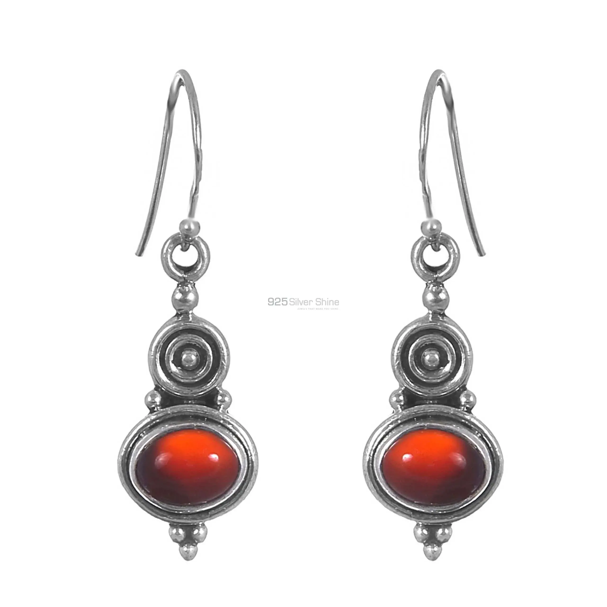 Antique Look Silver Earring In Natural Carnelian Gemstone Jewelry 925SE172