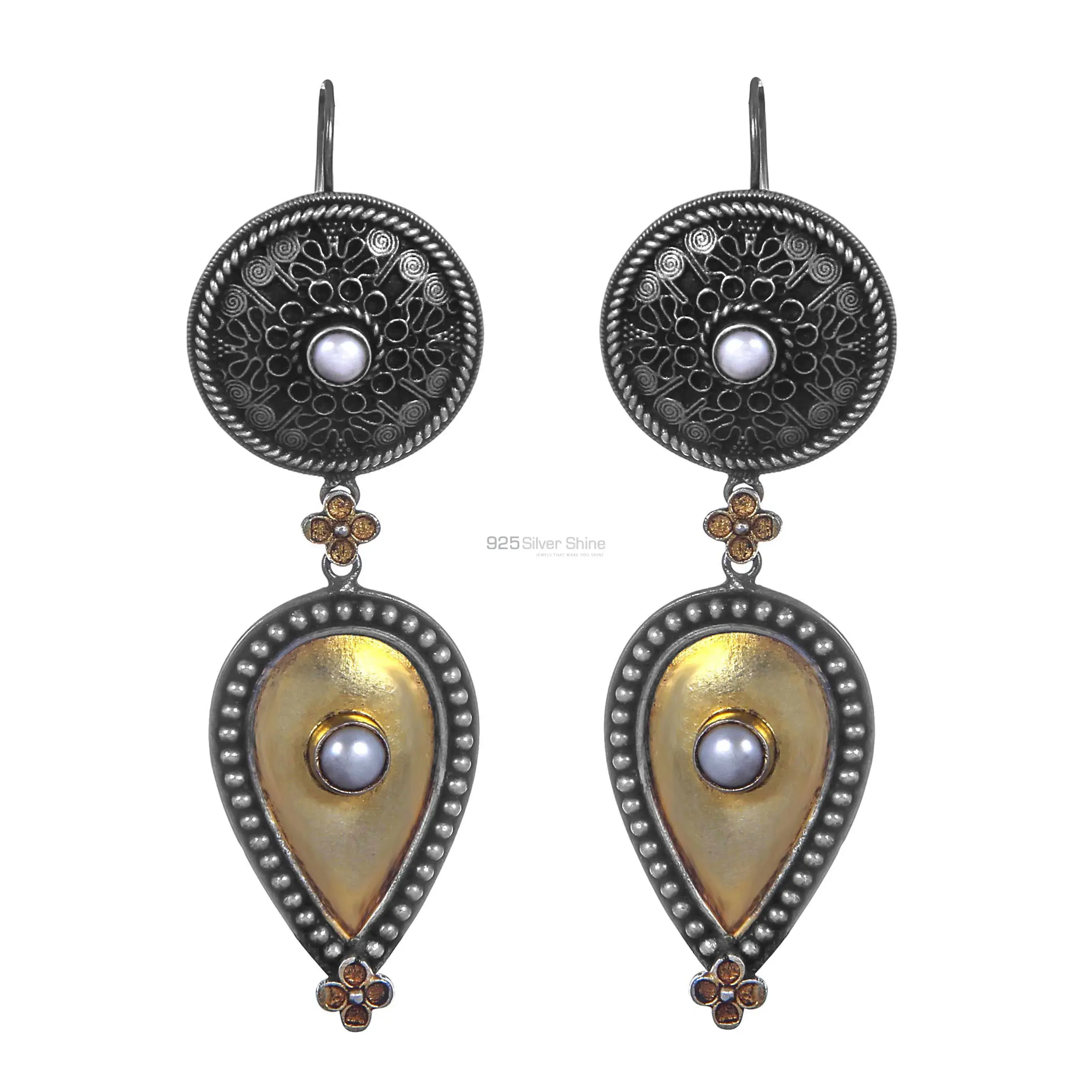 Antique Look Two Tone Earring In Sterling Silver Jewelry 925SE187_1