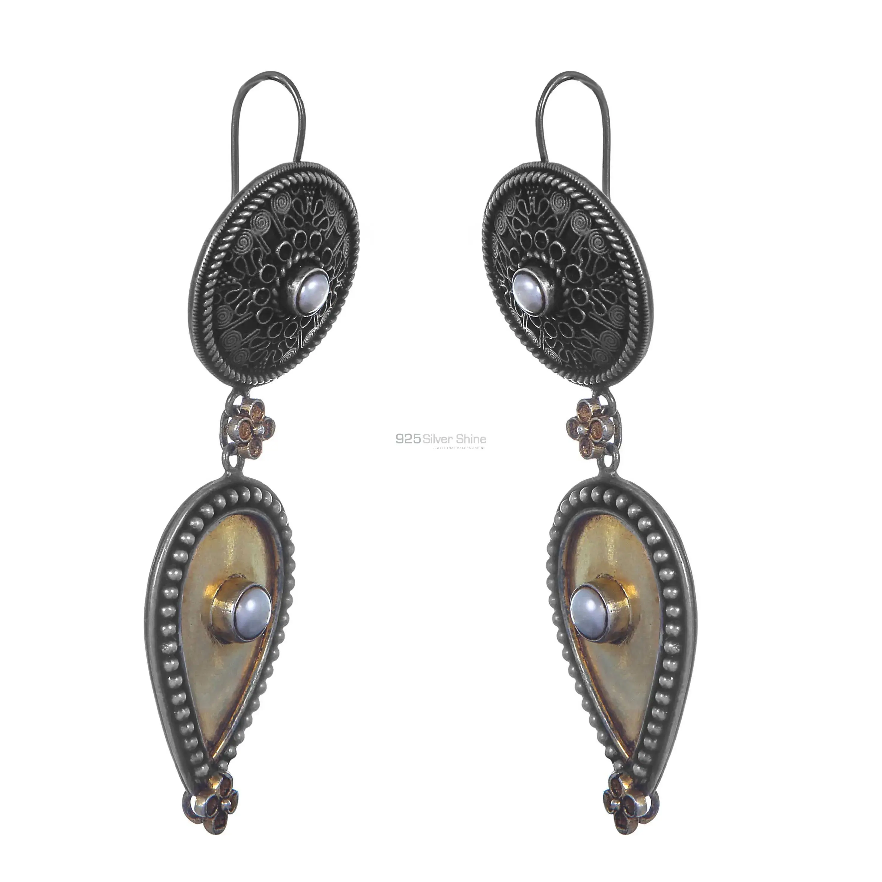 Antique Look Two Tone Earring In Sterling Silver Jewelry 925SE187_2