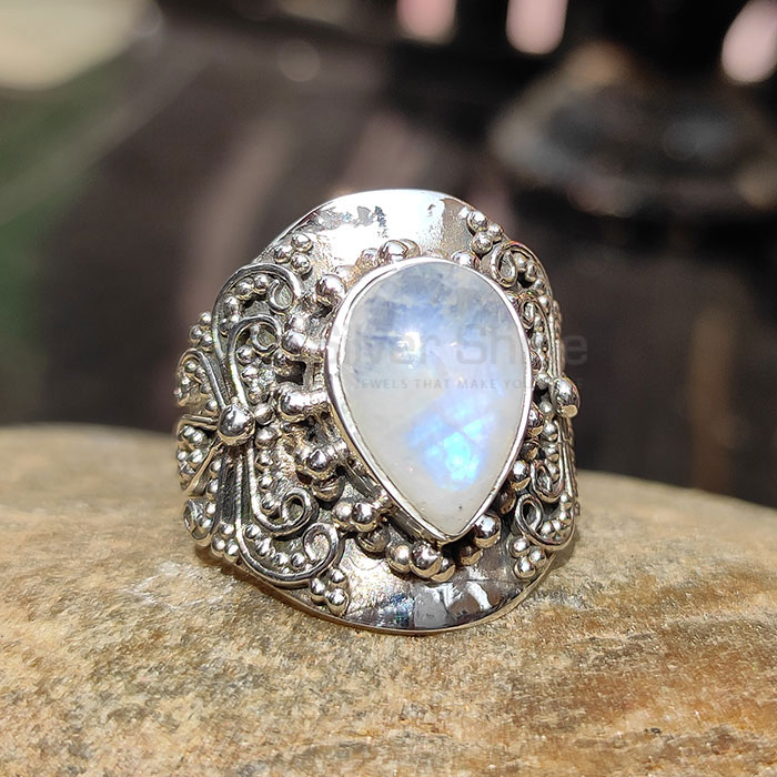 Antique vintage Style 925 Silver Ring In Rainbow Moonstone SSR90