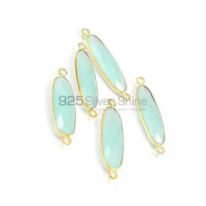Aqua Chalcedony Oval Gemstone Double Bail Bezel Sterling Silver Gold Vermeil Connector 925GC138