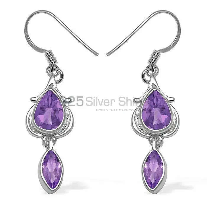 Beautiful 925 Sterling Silver Earrings In Amethyst Gemstone Jewelry 925SE1068