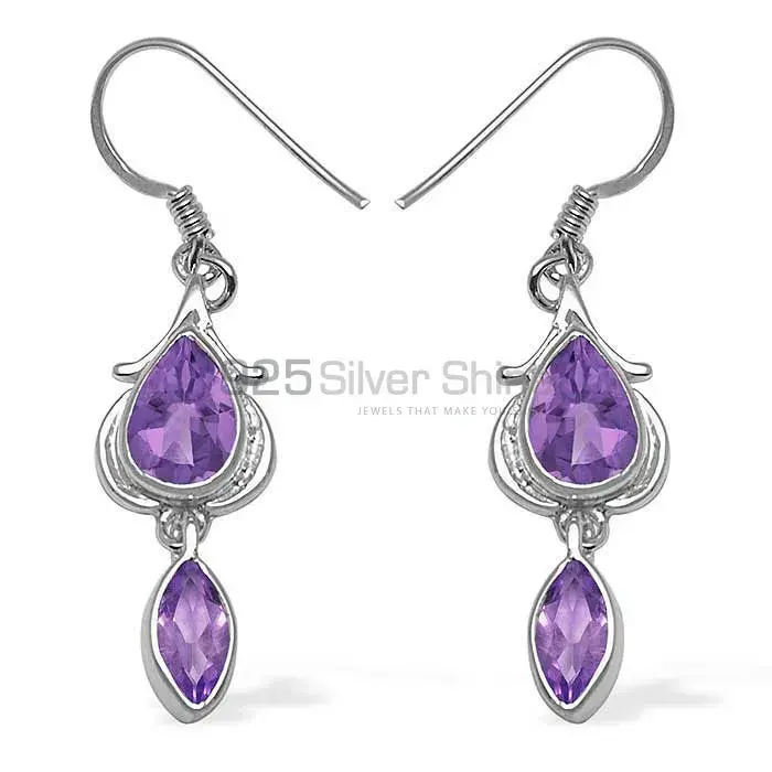 925 Sterling Silver Earrings In Amethyst Gemstone Jewelry 925SE1068_0