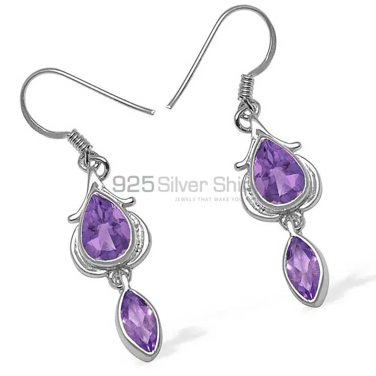 Beautiful 925 Sterling Silver Earrings In Amethyst Gemstone Jewelry 925SE1068_0