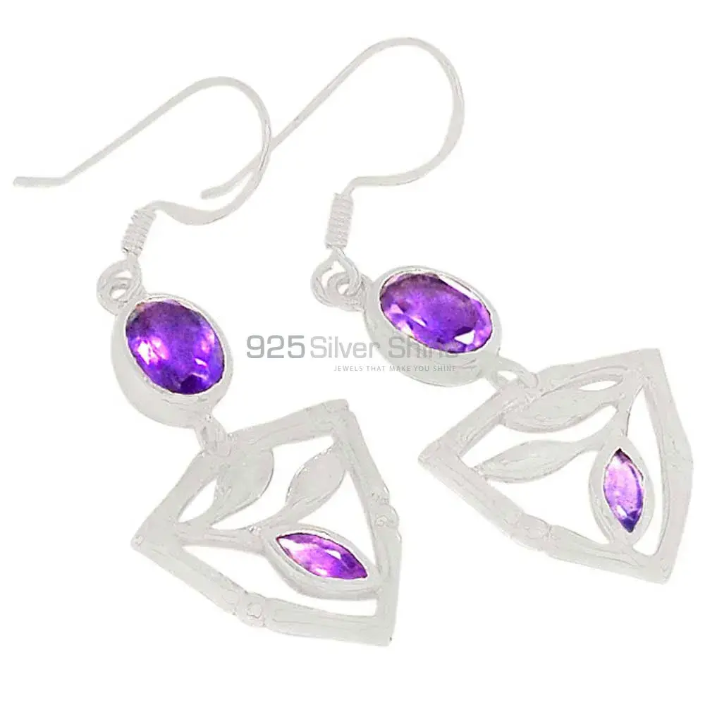 Beautiful 925 Sterling Silver Earrings In Amethyst Gemstone Jewelry 925SE357