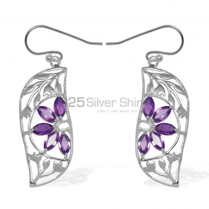 Beautiful 925 Sterling Silver Earrings In Amethyst Gemstone Jewelry 925SE910