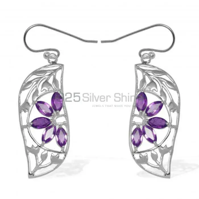 925 Sterling Silver Earrings In Amethyst Gemstone Jewelry 925SE910