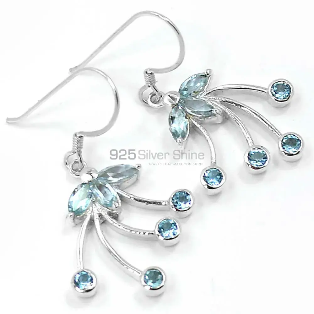 Beautiful 925 Sterling Silver Earrings In Blue Topaz Gemstone Jewelry 925SE515
