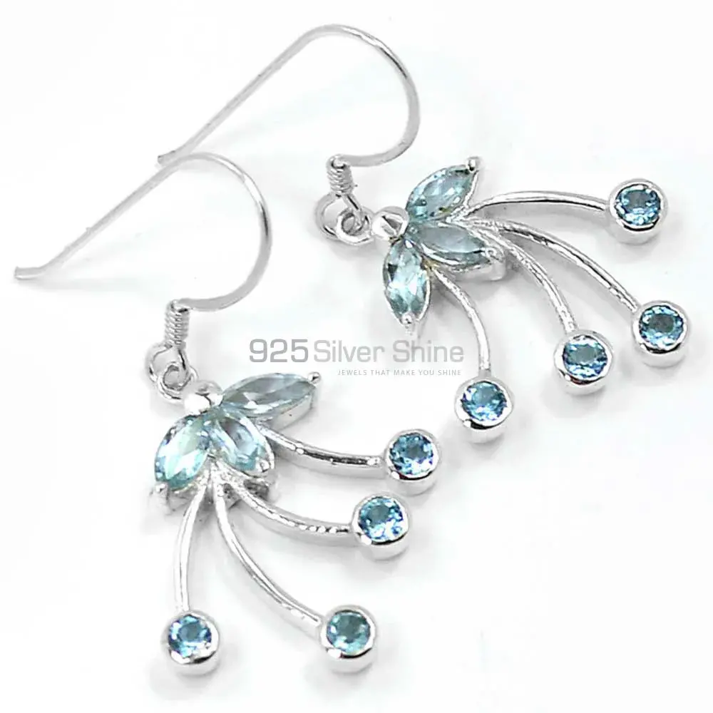 925 Sterling Silver Earrings In Blue Topaz Gemstone Jewelry 925SE515