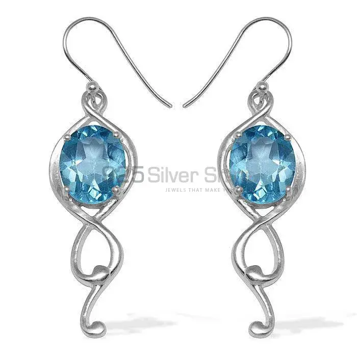 Beautiful 925 Sterling Silver Earrings In Blue Topaz Gemstone Jewelry 925SE831