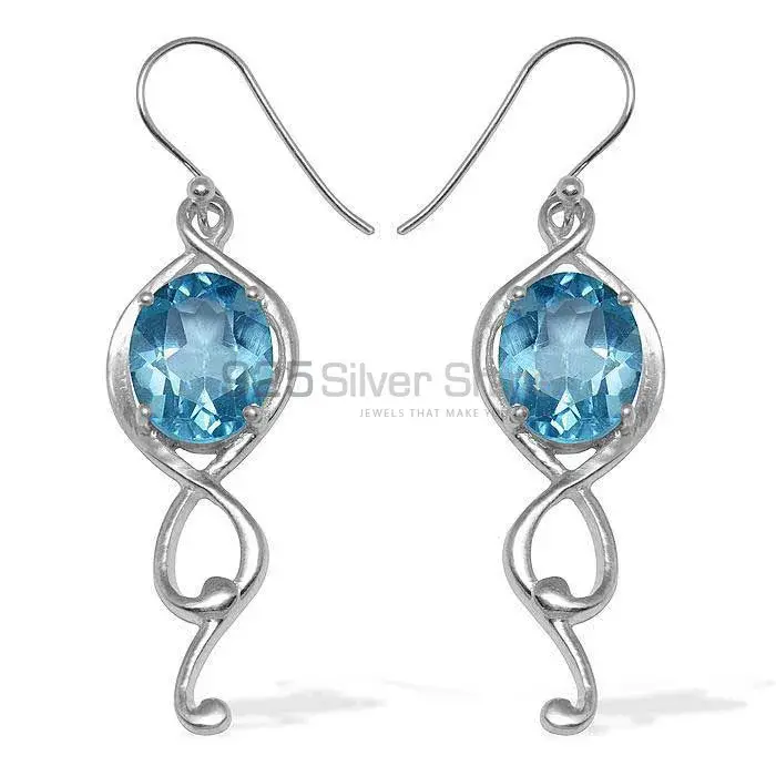 925 Sterling Silver Earrings In Blue Topaz Gemstone Jewelry 925SE831_0
