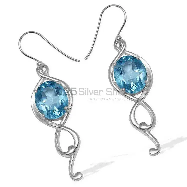 Beautiful 925 Sterling Silver Earrings In Blue Topaz Gemstone Jewelry 925SE831_0