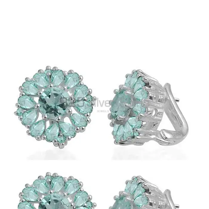 925 Sterling Silver Earrings In Blue Topaz Gemstone Jewelry 925SE989