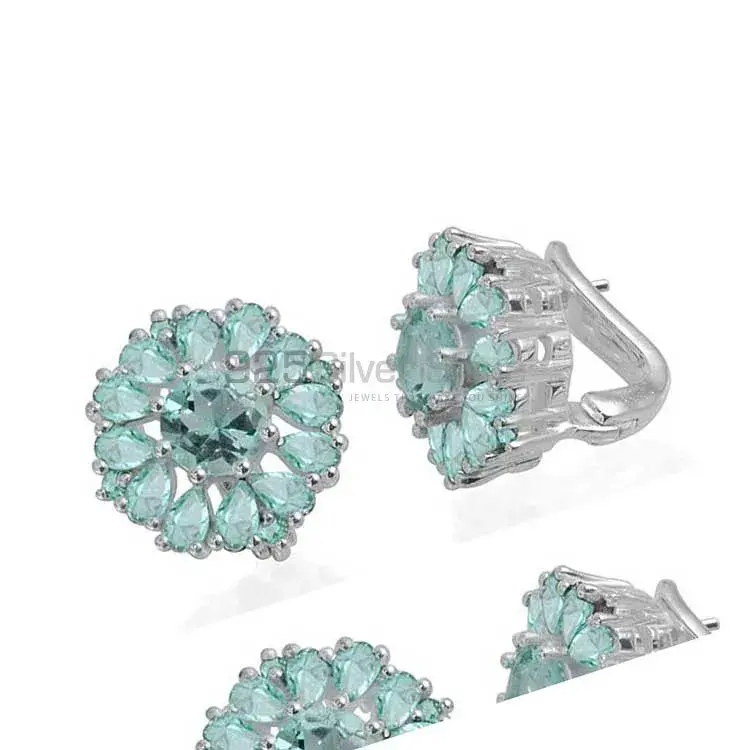 925 Sterling Silver Earrings In Blue Topaz Gemstone Jewelry 925SE989_0