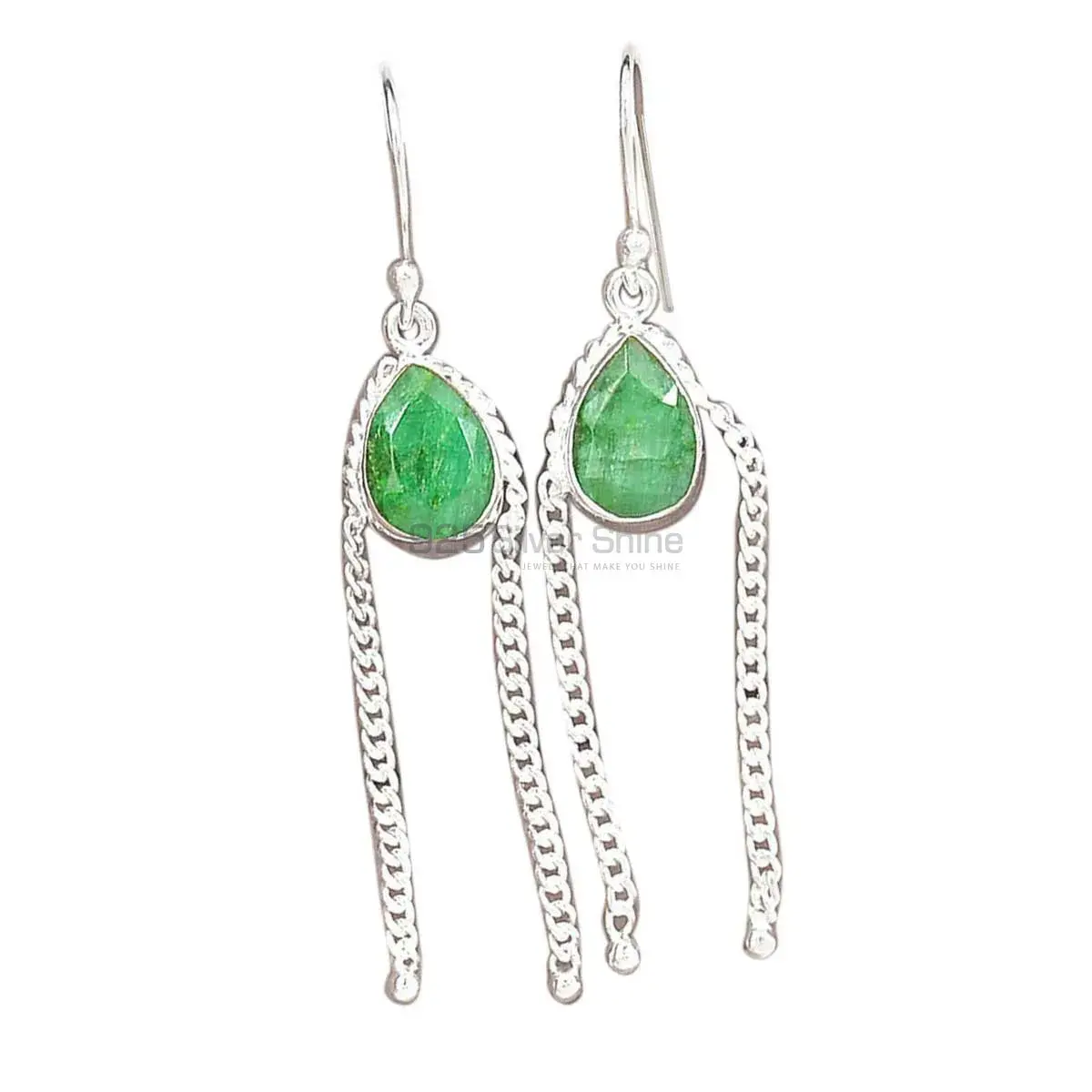 Beautiful 925 Sterling Silver Earrings In Dyed Emerald Gemstone Jewelry 925SE2072